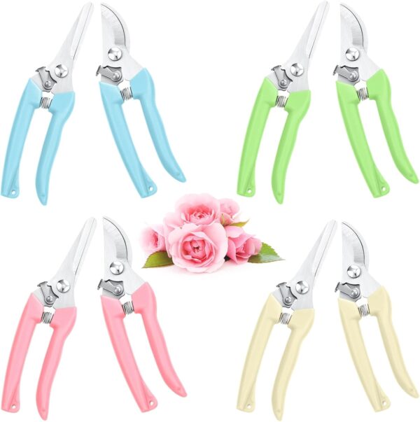8 Pcs Garden Shears Pruning Scissors Clippers Sharp Hand Pruners for Gardening Tools Cutting Flowers Trimming Plants Bonsai Fruits Picking, 4 Bypass Blade and 4 Straight Blade