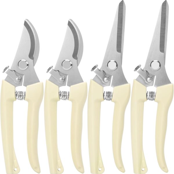 4PACK Pruning Shears, Stainless Steel Garden Shears, Sharp Handhled Gardening Scissors, Bypass & Straight Blade Garden Clippers for Plants, Flowers, Fruits Trees, Gardening Gifts for Women & Men