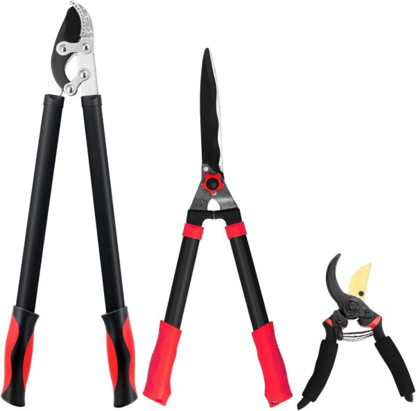 Loppers Hedge Shears & Pruners Combo Set 3-Piece Hedge Clippers, Heavy Duty Tree & Shrub Care Kit for Yard, Lawn & Garden, Professional Branch Cutter Tree Trimmer for Indoor & Outdoor Gardening
