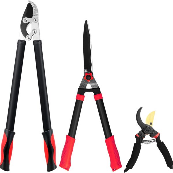 Loppers Hedge Shears & Pruners Combo Set 3-Piece Hedge Clippers, Heavy Duty Tree & Shrub Care Kit for Yard, Lawn & Garden, Professional Branch Cutter Tree Trimmer for Indoor & Outdoor Gardening