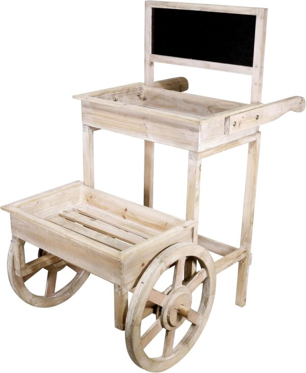 34" Tall Indoor/Outdoor Wooden 2-Tier Plant Display Stand with Chalkboard and Wheels