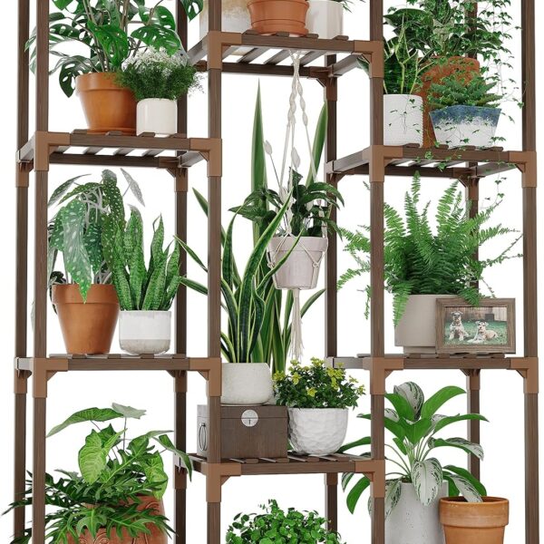 Plant Stand Indoor Outdoor Tall Plant Shelf for Multiple Plants Pots Wood Flower Stand Large Flower Holder for Living Room, Patio, Balcony, Garden Decor, Brown
