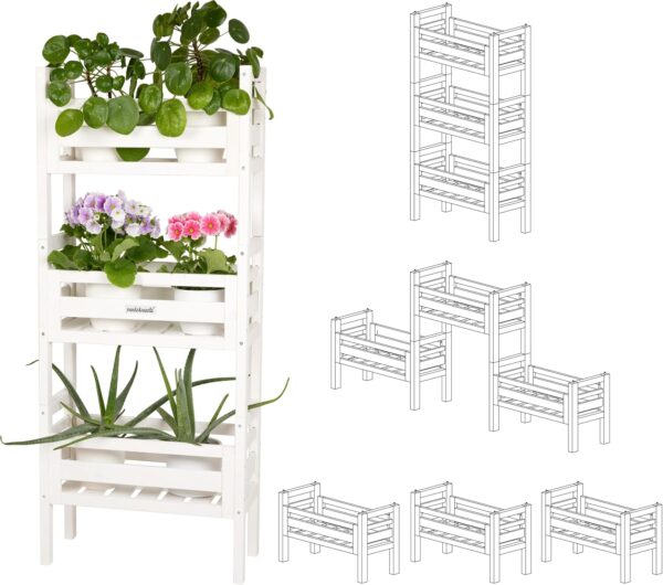 3-fold Plant Stand Indoor Outdoor Large Plant Shelf Wood Flower Plant Rack for Multiple Plants, Size Adjustable 3 Tiers Ladder Plant Pot Holder Garden Balcony Patio Living Room Gardening