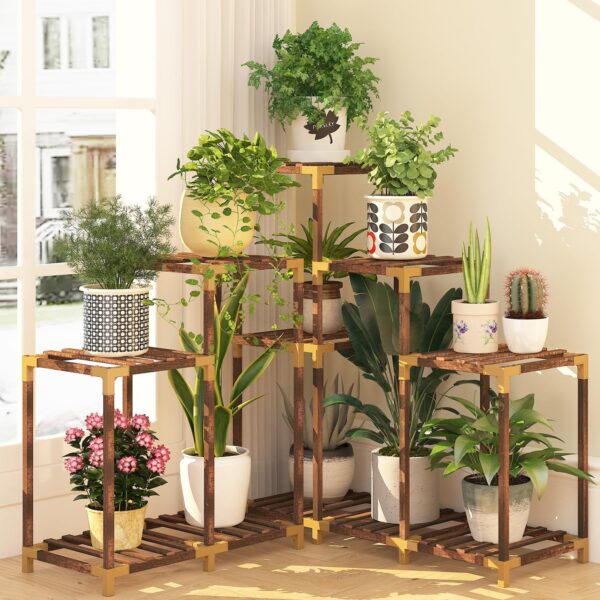 Plant Stand Indoor Outdoor, 11 Tier Corner Shelf Wood Rack Organizer Display for Multiple Plants Large Ladder Holder Flower Stand for Living Room Patio Porch