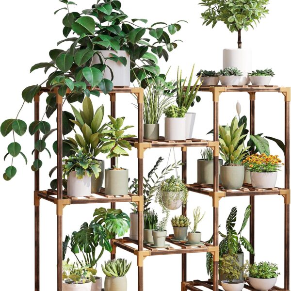 Plant Stand Indoor, Outdoor Wood Plant Stands for Multiple Plants, Plant Shelf Ladder Table Plant Pot Stand for Living Room, Patio, Balcony, Plant Gardening Gift