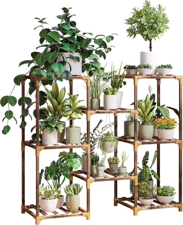 Plant Stand Indoor, Outdoor Wood Plant Stands for Multiple Plants, Plant Shelf Ladder Table Plant Pot Stand for Living Room, Patio, Balcony, Plant Gardening Gift